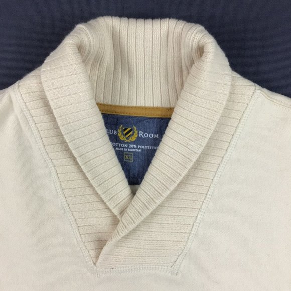 Club room Mens sweatshirt crew neck XL off white shawl knit collar elbow patch - Picture 5 of 12